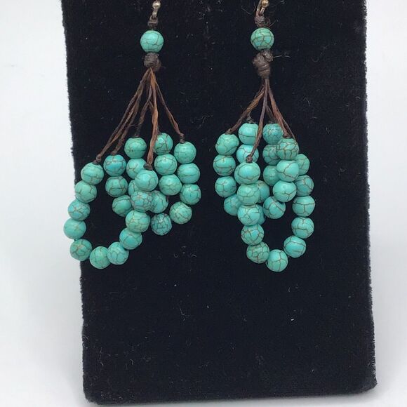 Fashion Turquoise Colored And Silvertone Native Style Earrings Boho Retro Dangle - Picture 12 of 16